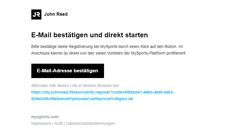 Screenshot Registrierung Selfservice E-Mail Bestätigung
