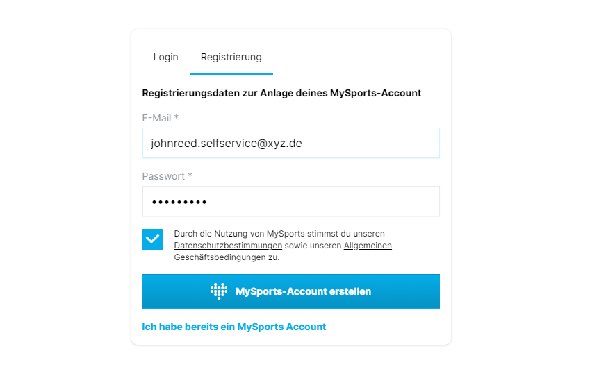Screenshot Registrierung Selfservice