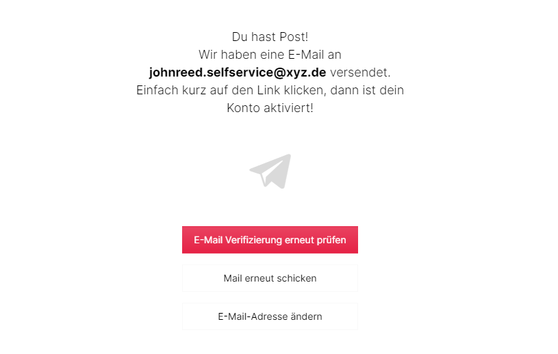 Screenshot Registrierung Selfservice Bestätigungsmail